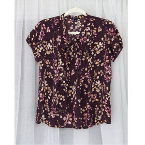 Lands' End Floral Tie-Neck Blouse – Plum Purple, Size 6P